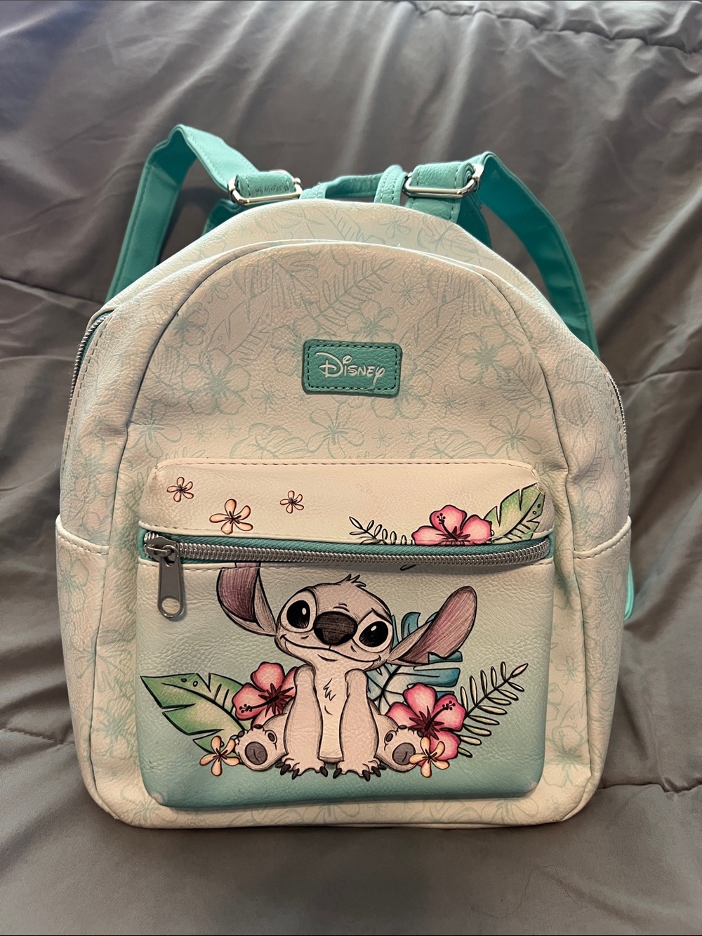 Disney Stitch Floral Mini Backpack in Teal and White